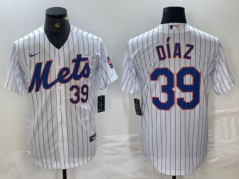 Men New York Mets #39 Diaz White Stripe 2024 Nike Game MLB Jersey style 1